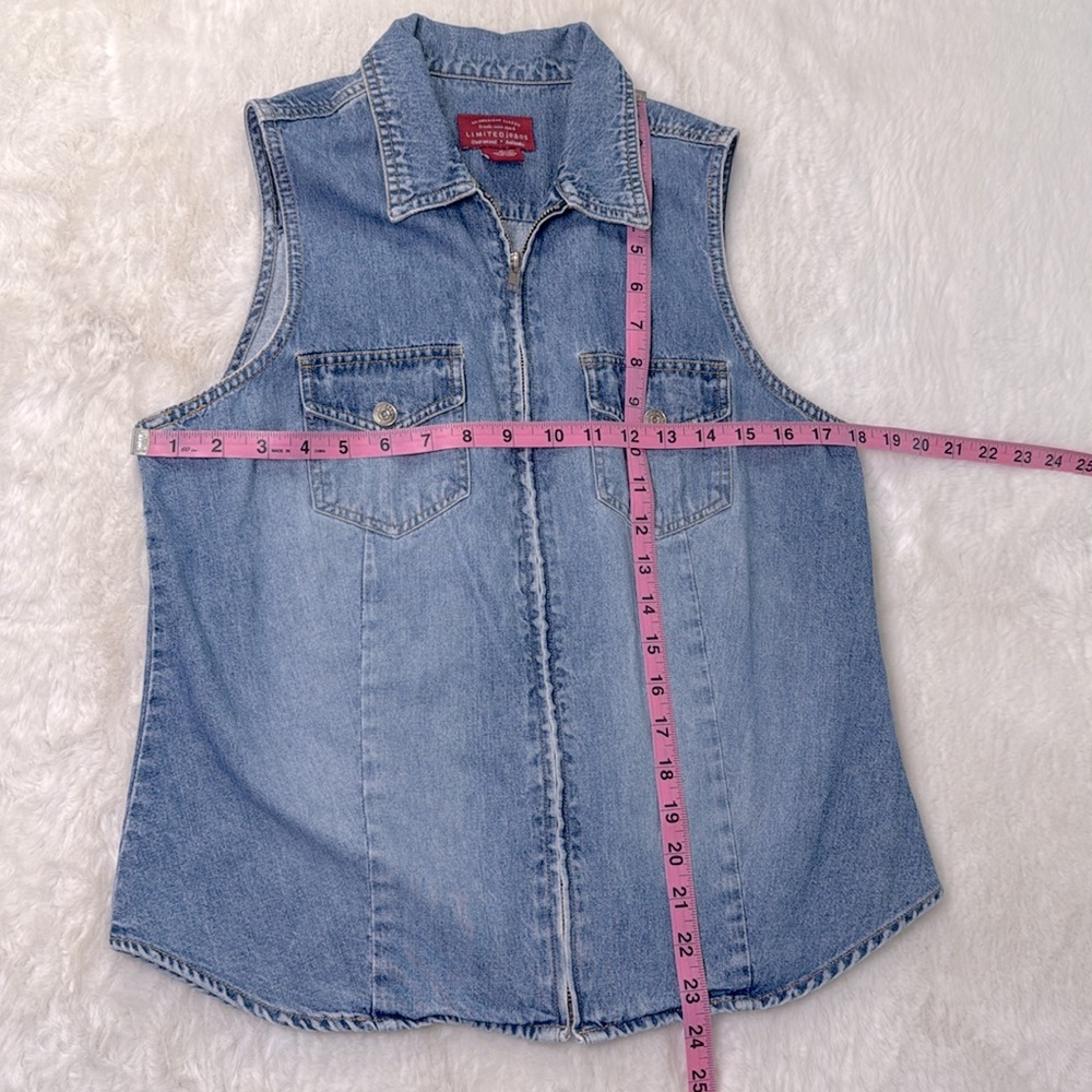 VTG Limited Denim Vest Women M Full Zip Lightweight Snap Pockets Hong Kong 90s - Picture 7 of 16